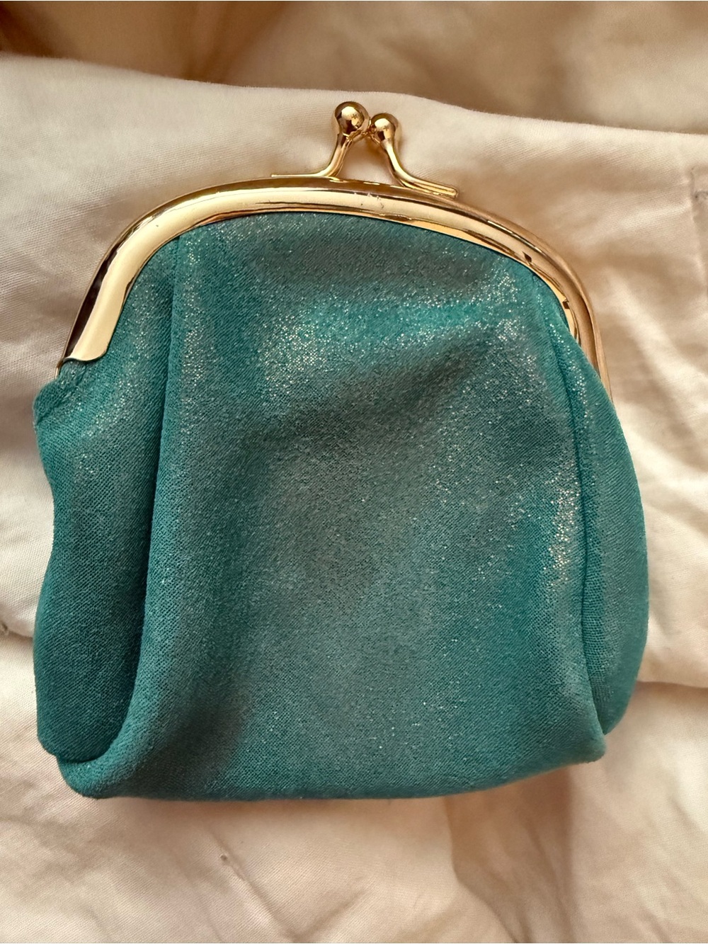 Vintage Crazy Lou Paris Teal Kiss-Lock Coin Purse with Gold Frame